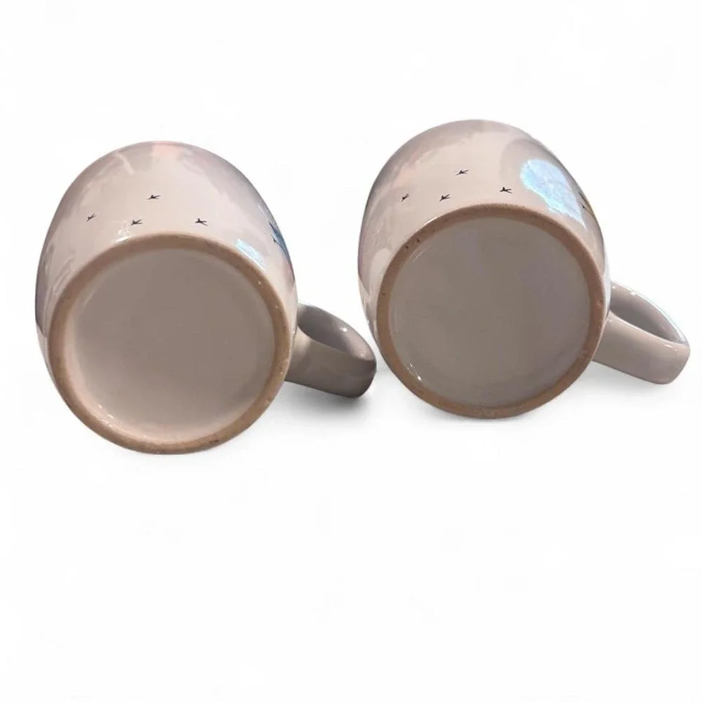 Adorable Minimalist Cartoon Bird Mug Set Blue & Yellow Chick Mugs